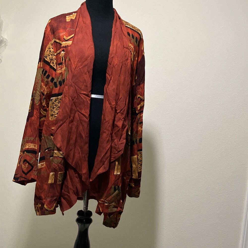 Southwest Indian Foundation Kimono Cover Up Orange Red Abstract Sz S Lagenlook